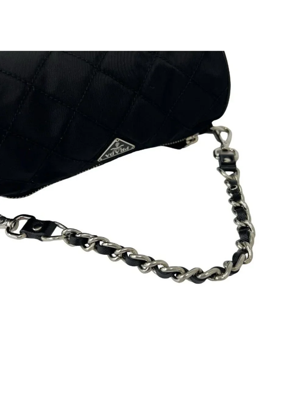 Prada Triangle Logo Quilted Tessuto Nylon Leather Mini Handbag Pouch Black
